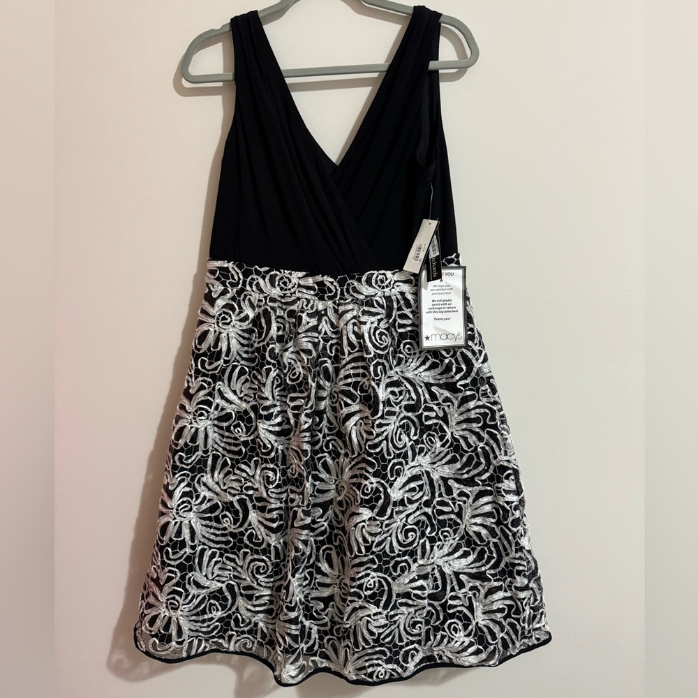 R&M Richards Dress - Black White Sequined Lace Fit & Flare Party - New w/ tags!